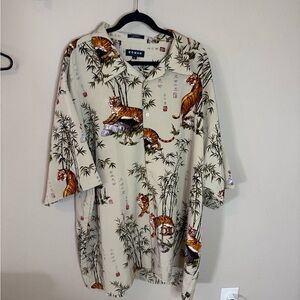 Koman Sport Tiger Bamboo Print Button Up Shirt 3X